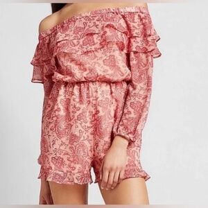 Express Pink Floral Jumpsuit with Billowy Sleeves